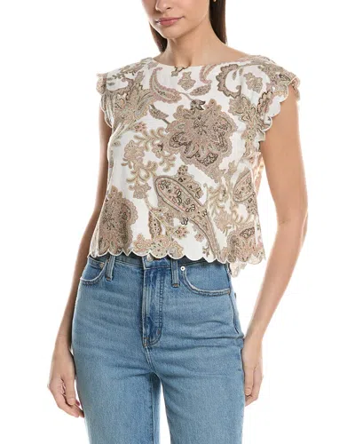Ellen Tracy Scalloped Trim Top In Brown