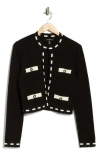 Ellen Tracy Seed Stitch Trim Crop Cardigan In Black