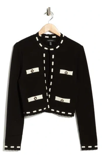 ELLEN TRACY ELLEN TRACY SEED STITCH TRIM CROP CARDIGAN