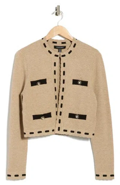 Ellen Tracy Seed Stitch Trim Crop Cardigan In Neutral