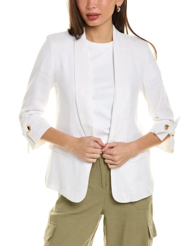 Ellen Tracy Shawl Lapel Linen-blend Blazer In White