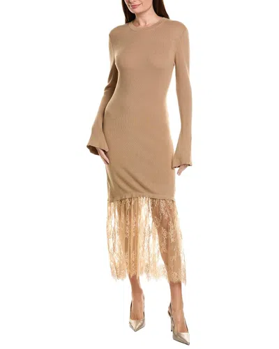 Ellen Tracy Sheer Lace Midi Sweaterdress In Brown