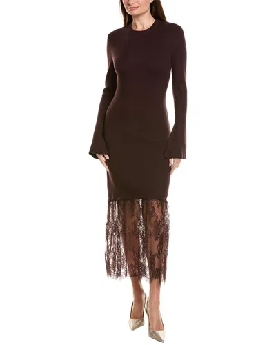 Ellen Tracy Sheer Lace Midi Sweaterdress In Brown