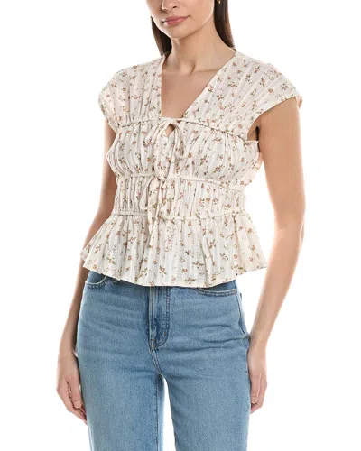 Ellen Tracy Shirred Ditsy Top In Neutral