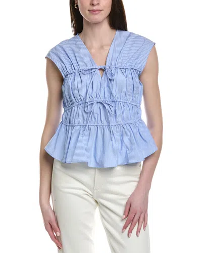 Ellen Tracy Shirred Poplin Top In Blue