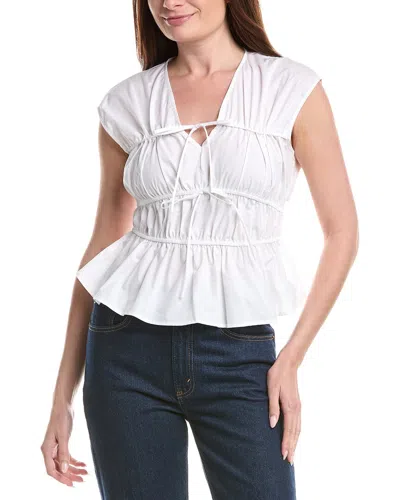 Ellen Tracy Shirred Poplin Top In White
