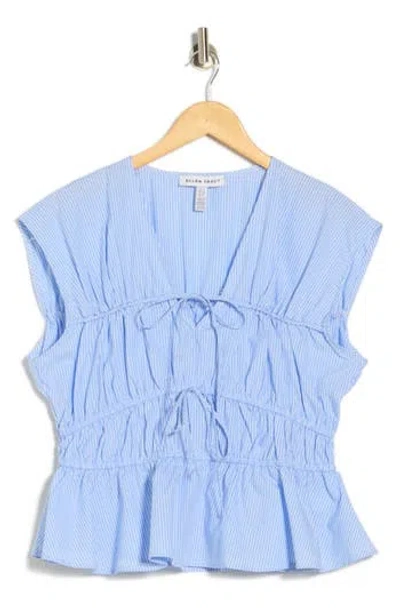 Ellen Tracy Shirred Tie Poplin Top In Blue