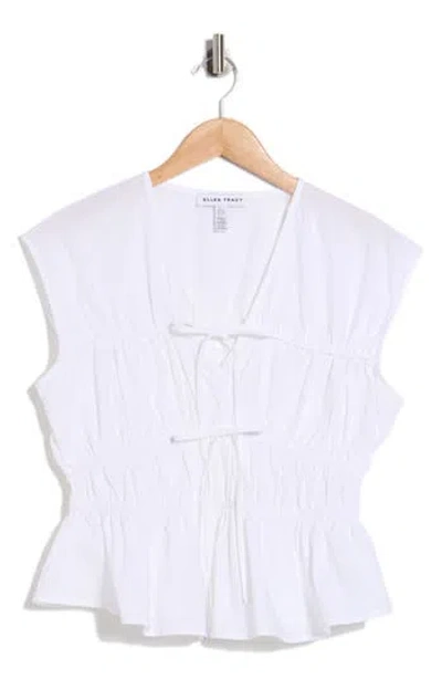 Ellen Tracy Shirred Tie Poplin Top In White