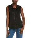 Ellen Tracy Beaded Sleeveless Button-up Shirt In Black