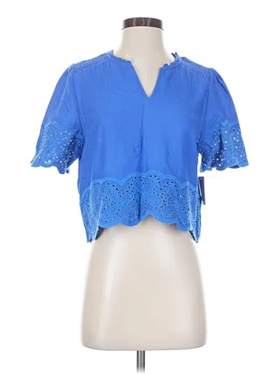Pre-owned Ellen Tracy Short Sleeve Blouse In Blue