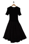 Ellen Tracy Short Sleeve Bubble Hem Midi Dress In Black