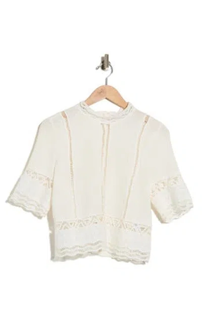 Ellen Tracy Short Sleeve Cotton Crosshatch Crop Top In White