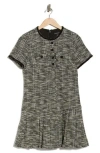 Ellen Tracy Short Sleeve Dropped Waist Pleated Tweed Dress In Black