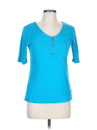 Pre-owned Ellen Tracy Short Sleeve Henley Shirt In Blue