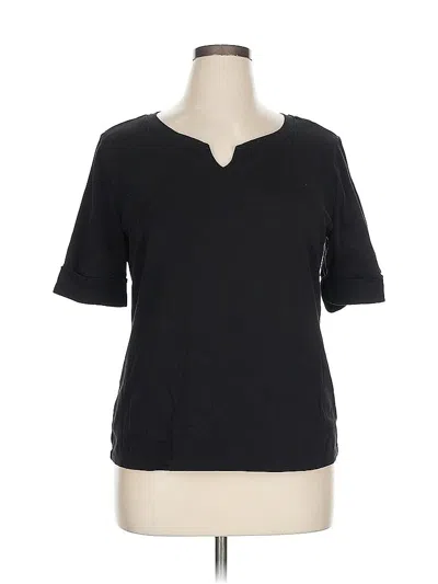 Pre-owned Ellen Tracy Short Sleeve Top Black Keyhole Neckline Tops