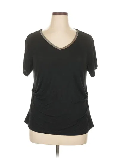 Pre-owned Ellen Tracy Short Sleeve Top Black Solid Pattern V Neck Tops