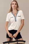 Ellen Tracy Short-sleeve V-neck Mixed Media Ribbed Sweater In White