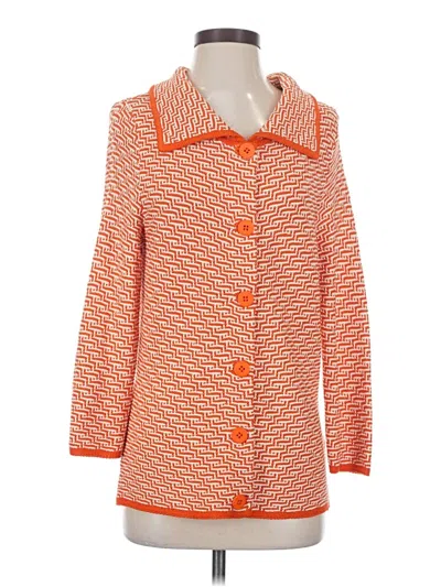 Pre-owned Ellen Tracy Silk Cardigan Sweater In Orange