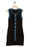 Ellen Tracy Sleeveless Denim Trim Dress In Black