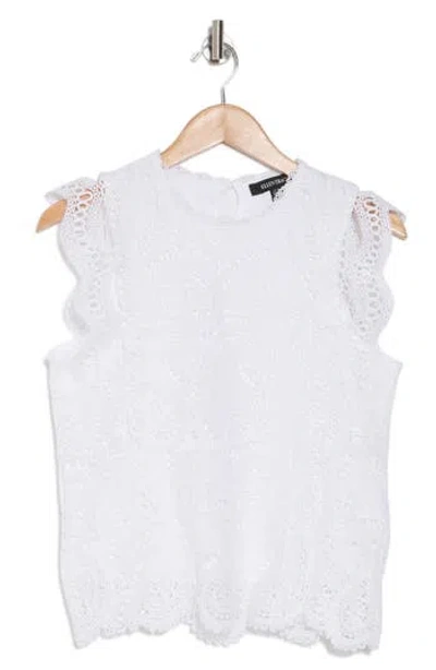 Ellen Tracy Sleeveless Lace Top In White