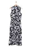 Ellen Tracy Sleeveless Shirtdress In Black/ White Floral Blossom