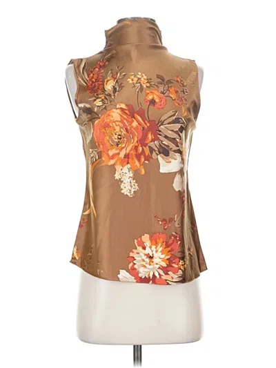 Pre-owned Ellen Tracy Sleeveless Silk Top Brown Halter Neckline Tops