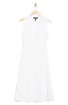 Ellen Tracy Sleeveless Smocked Waist Dress In White
