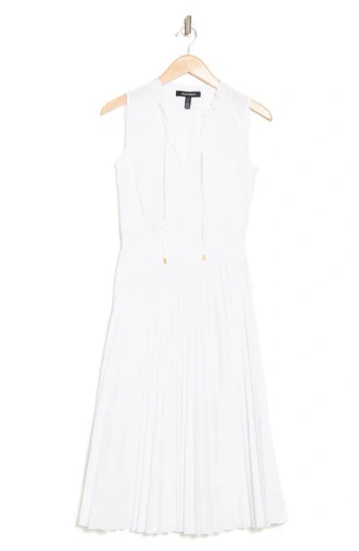 Ellen Tracy Sleeveless Smocked Waist Dress In White