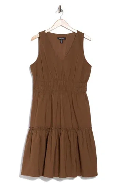 Ellen Tracy Sleeveless Tiered Cotton Dress In Brown
