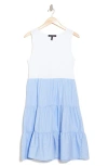 Ellen Tracy Sleeveless Tiered Dress In Blue/ White Stripe