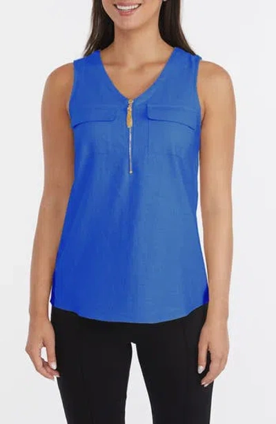Ellen Tracy Sleeveless Zipper Detail Top In Azure