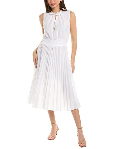 Ellen Tracy Smocked Waist Midi Dress In White
