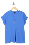 Ellen Tracy Split Neck Drop Sleeve Top