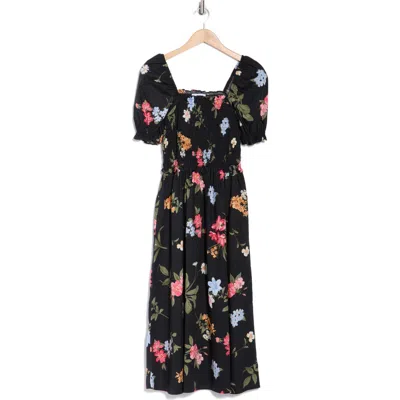 Ellen Tracy Square Neck Poplin Midi Dress In Black