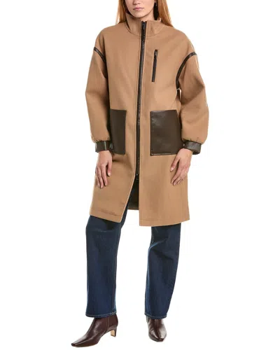 Ellen Tracy Stand-up Collar Coat In Brown