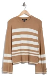 Ellen Tracy Stripe Crewneck Sweater In Brown