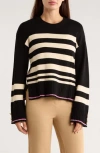 Ellen Tracy Stripe Crewneck Sweater In Black