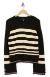 Ellen Tracy Stripe Crewneck Sweater In Black