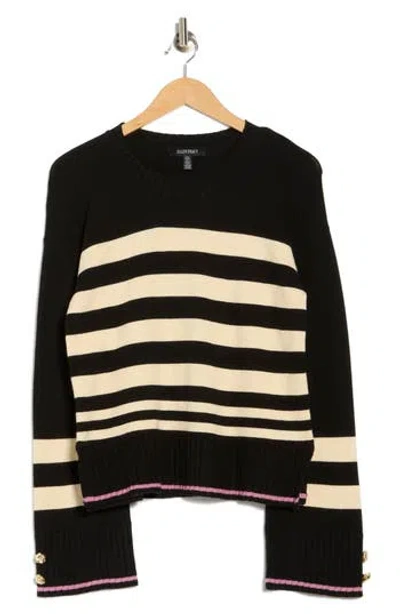 Ellen Tracy Stripe Crewneck Sweater In Black
