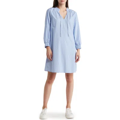 Ellen Tracy Stripe Long Sleeve A-line Dress In Blue/white Stripe