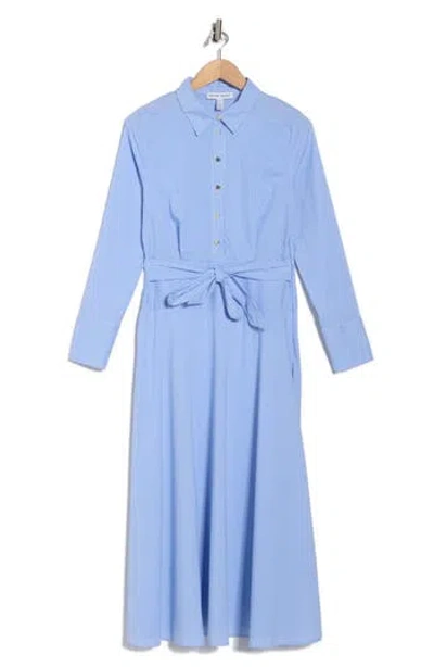 Ellen Tracy Stripe Long Sleeve Stretch Poplin Shirtdress In Blue