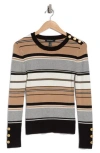 Ellen Tracy Stripe Ribbed Sweater In Black
