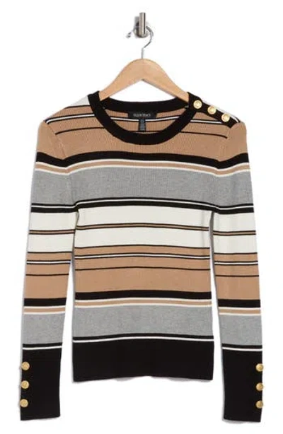 Ellen Tracy Stripe Ribbed Sweater In Black