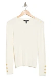 Ellen Tracy Stripe Ribbed Sweater In Marshmallow