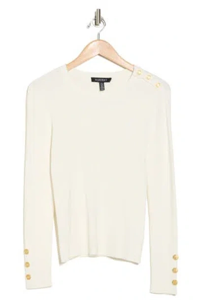 Ellen Tracy Stripe Ribbed Sweater In Marshmallow