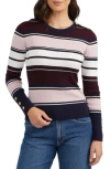 Ellen Tracy Stripe Ribbed Sweater In Wine Multi Stripe