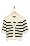 Ellen Tracy Stripe Short Sleeve Pointelle Cardigan In Neutral