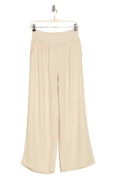 Ellen Tracy Stripe Smocked Waist Wide Leg Linen Blend Pants In Neutral