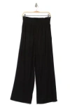 Ellen Tracy Stripe Smocked Waist Wide Leg Linen Blend Pants In Black