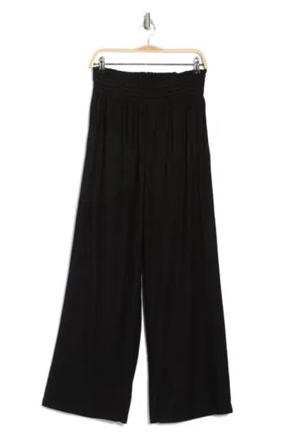 Ellen Tracy Stripe Smocked Waist Wide Leg Linen Blend Pants In Black